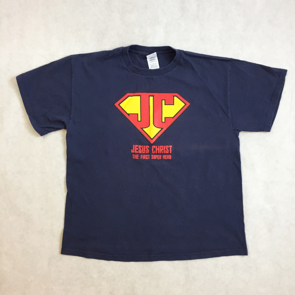 Jesus Christ Super Man Navy Blue Tee